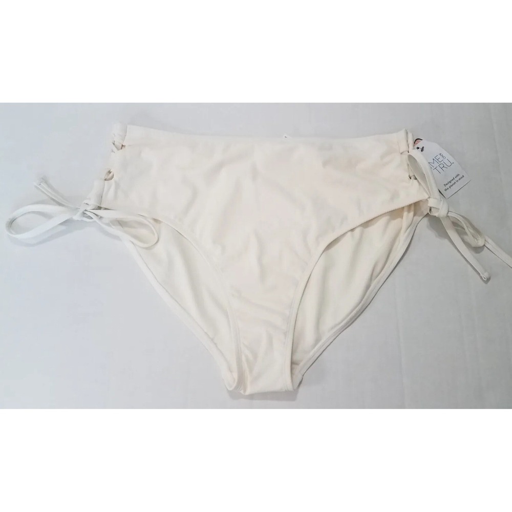 Time and Tru High Waisted Swimsuit Bikini Bottom 1X(16W-18W) Cream Side Tie NEW